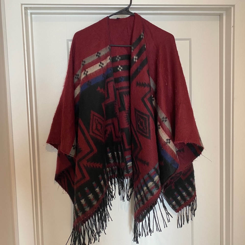 24Colours Burgundy Poncho Sweater